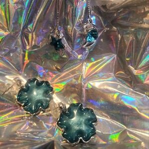 Two pairs of light blue rhinestone and sterling silver earrings